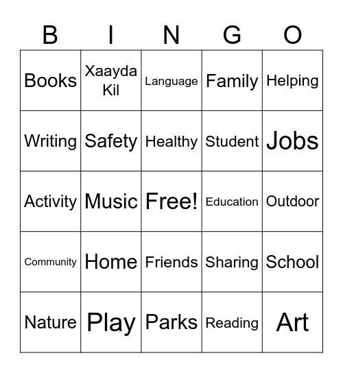 Skidegate Youth Centre - CCP BINGO Card
