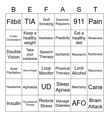 Stroke Awareness Bingo Card