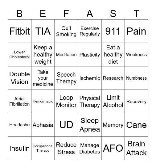 Stroke Awareness Bingo Card