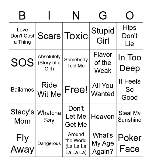 D6 - Millennial Jams Bingo Card