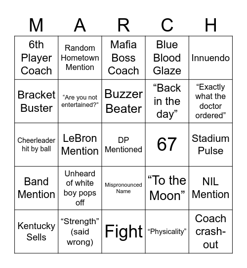 Madness Bingo Card