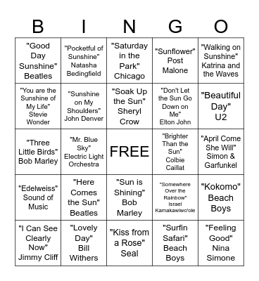 Musical Bingo Card