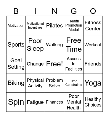 Importance of Exercise Bingo Card