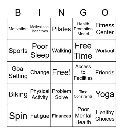 Importance of Exercise Bingo Card