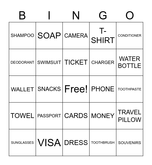 TRAVEL ITEMS Bingo Card