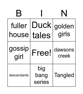 tv show Bingo Card