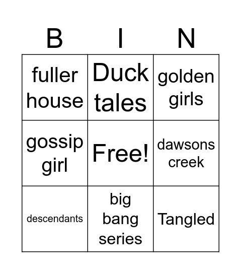 tv show Bingo Card