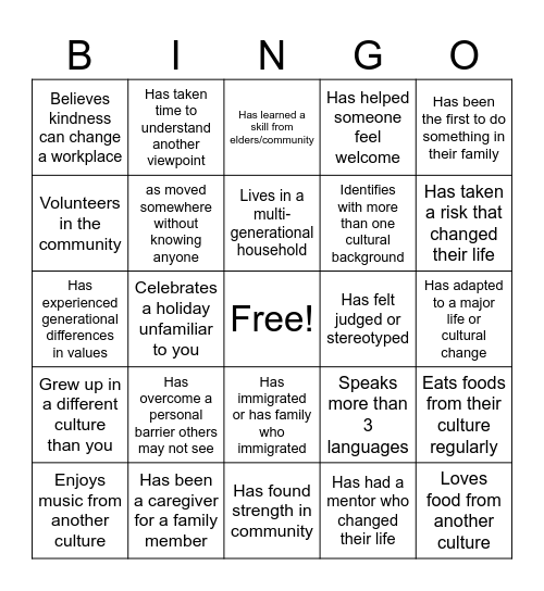 Diversity Bingo Card