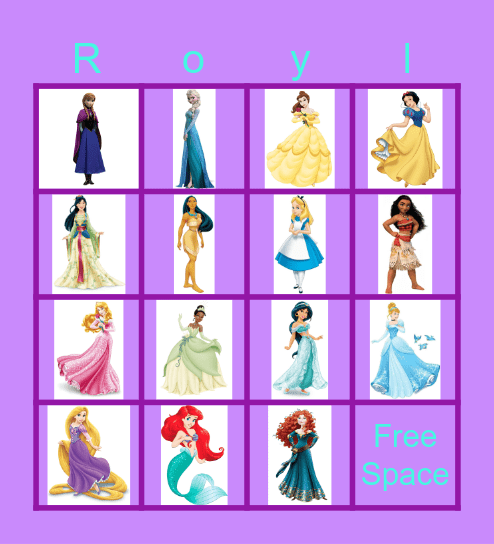 Round 4 - Disney Princesses Bingo Card