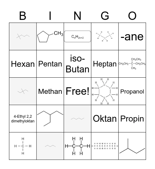 Alkanes Bingo Card
