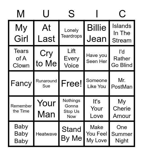Music Bingo Card