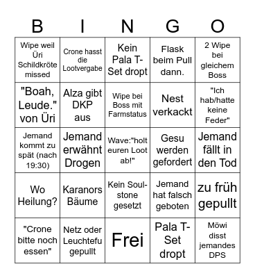 Time Travelers Raid Bingo Card