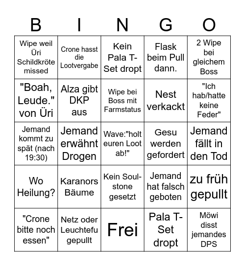 Time Travelers Raid Bingo Card