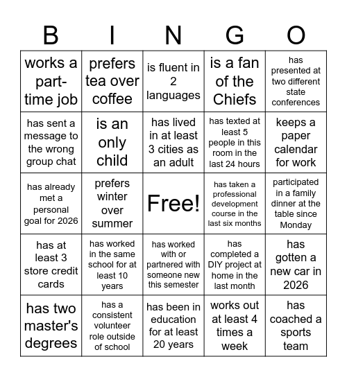 Combined Meeting Meet and Greet Bingo Card