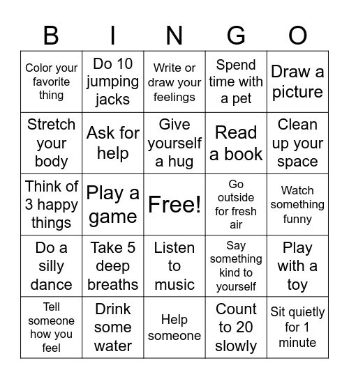 Coping Skills Bingo Card