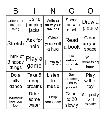 Coping Skills Bingo Card