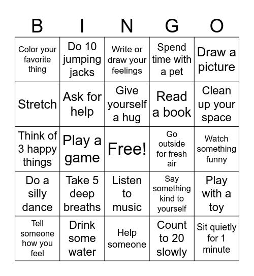 Coping Skills Bingo Card