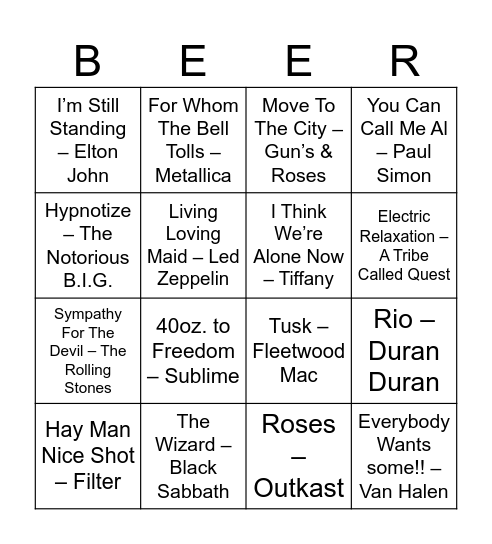 Mean Max Music Bingo with DJ Buck-Lee Bingo Card