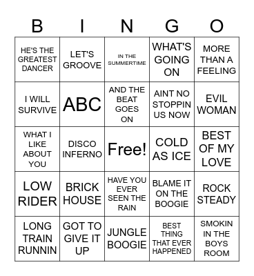 MUSIC BINGO Card