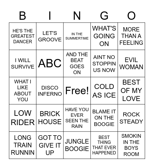 MUSIC BINGO Card