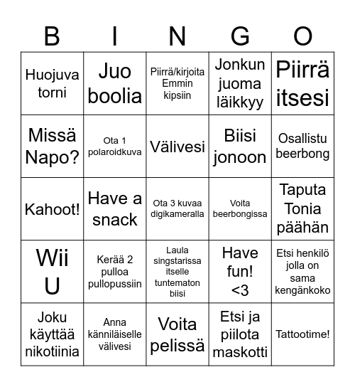 Veeran synttäribingo O.o Bingo Card