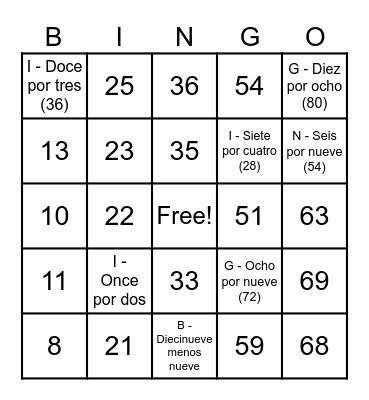 Number Bingo 1-75 Bingo Card