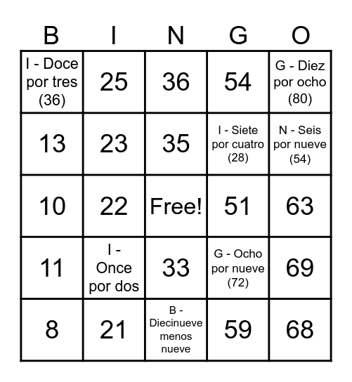 Number Bingo 1-75 Bingo Card