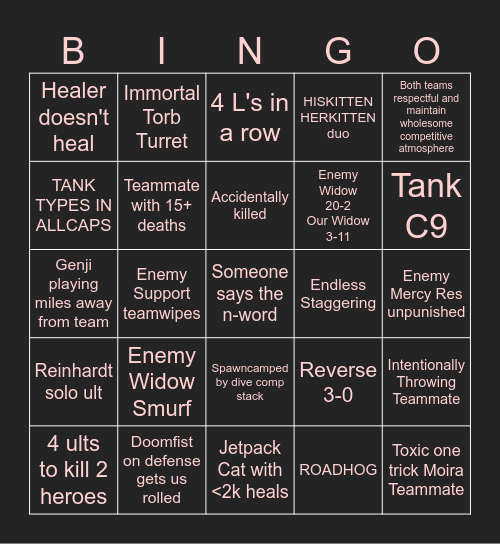 Overwatch 2 Bingo Card