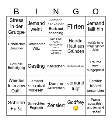 GNTM Bingo Card