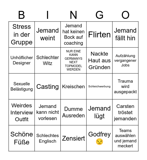 GNTM Bingo Card