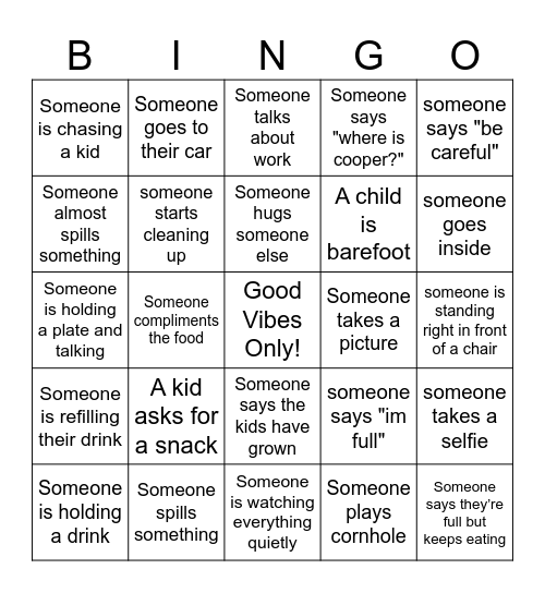 Hurley Family Bingo: Spot the Moments Bingo Card