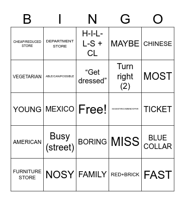 Unit 9 Vocabulary Bingo Card