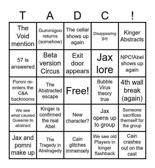 TADC EP 8 BINGO Card