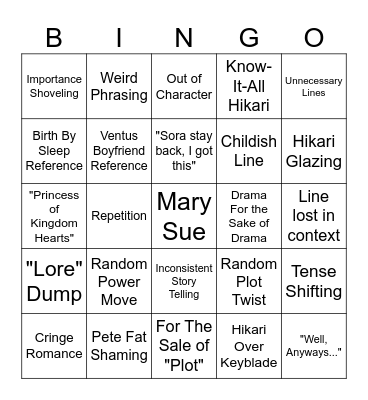 Hikari Saga Bingo Card