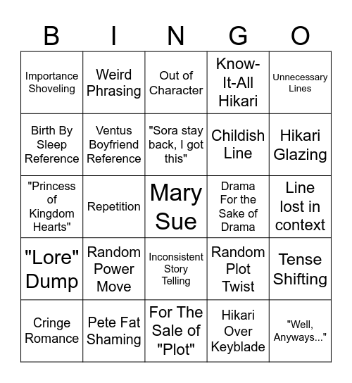 Hikari Saga Bingo Card