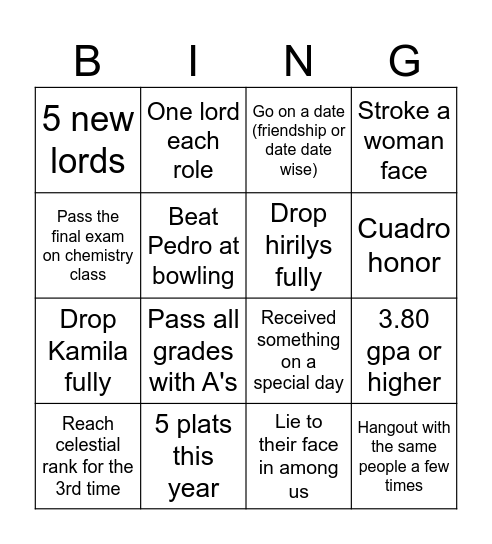 2026 bingo list Bingo Card