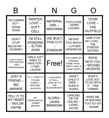 80'S MUSIC Bingo Card