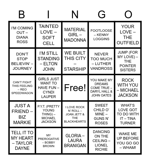 80'S MUSIC Bingo Card