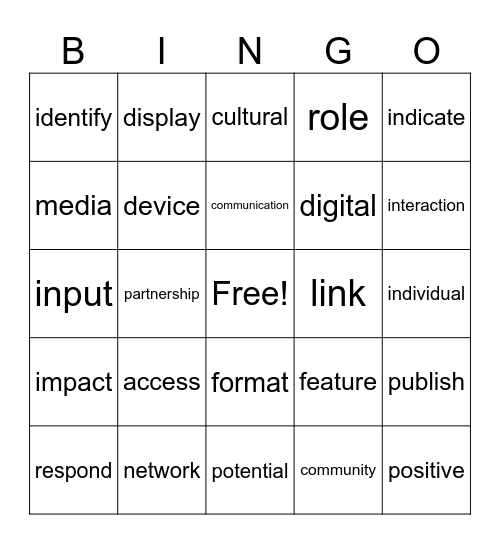 Academic Vocab List 1 Bingo Card