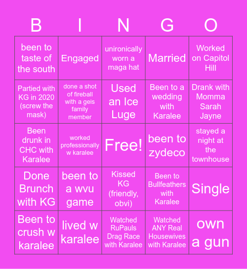 The REAL Housewives of GOA Bingo Card