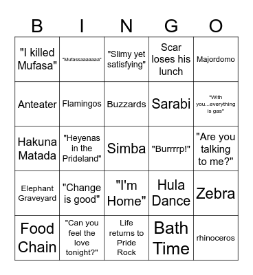 Lion King Bingo Card