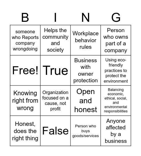 Principles of business management Bingo Card