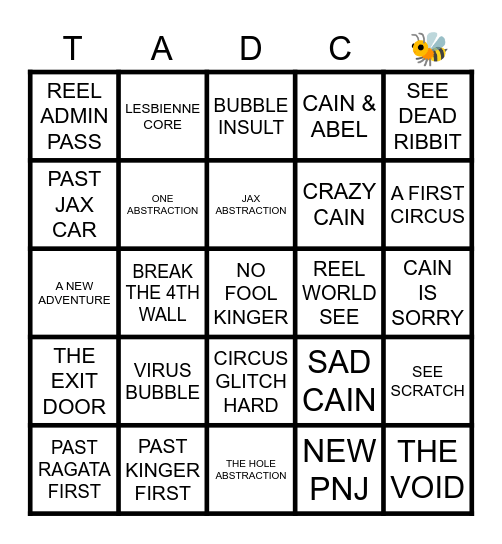 THE AMAZING DIGITAL CIRCUS Bingo Card