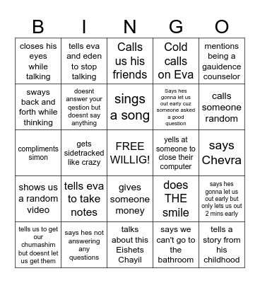 FREE WILLIG Bingo Card