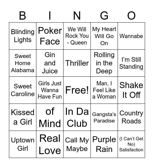 Music Bingo Card