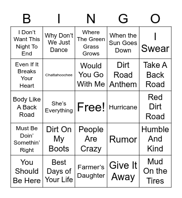(v) Country Round 1 Bingo Card
