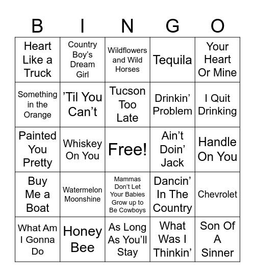 (v) Country Round 4 Bingo Card