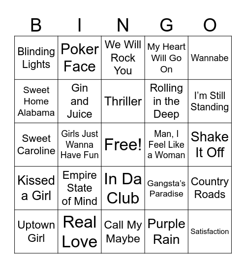 Music Bingo Card