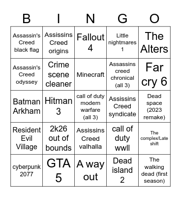 Main story completion Bingo Card