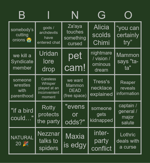 Hellraizers Session 122 Bingo Card